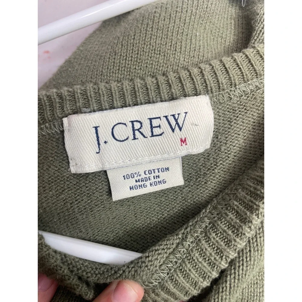 J Crew Olive Green Crewneck Cotton Pullover Sweater Mens Medium